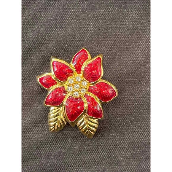 Vintage Poinestta Brooch Pin Monet Costume Jewelry Christmas - Picture 3 of 5